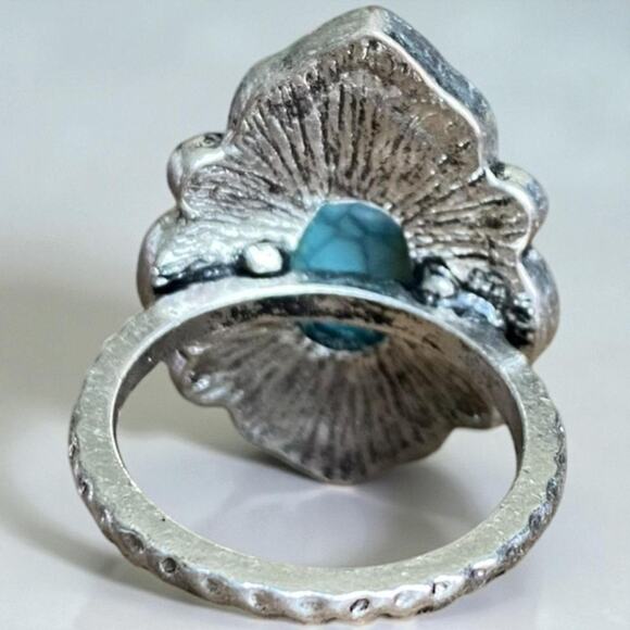Ornate SilvervRing With Faux Turquoise Stone Size 9 - Picture 3 of 7
